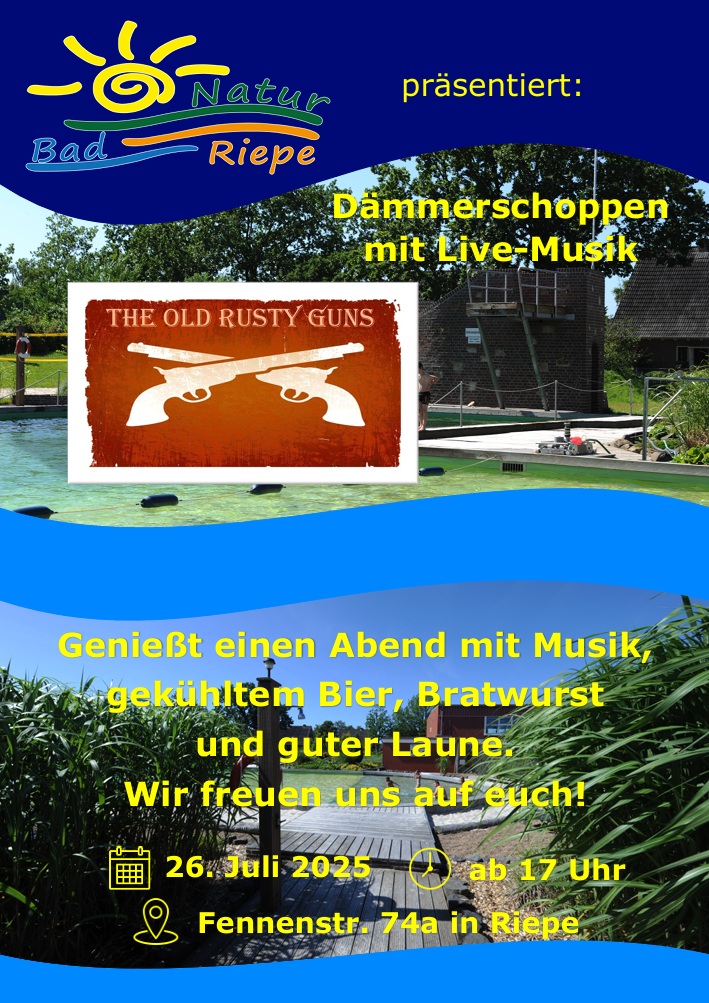 Dämmerschoppen mit Live-Musik im Naturbad Riepe am Samstag, 26.07.2025 ab 17 Uhr